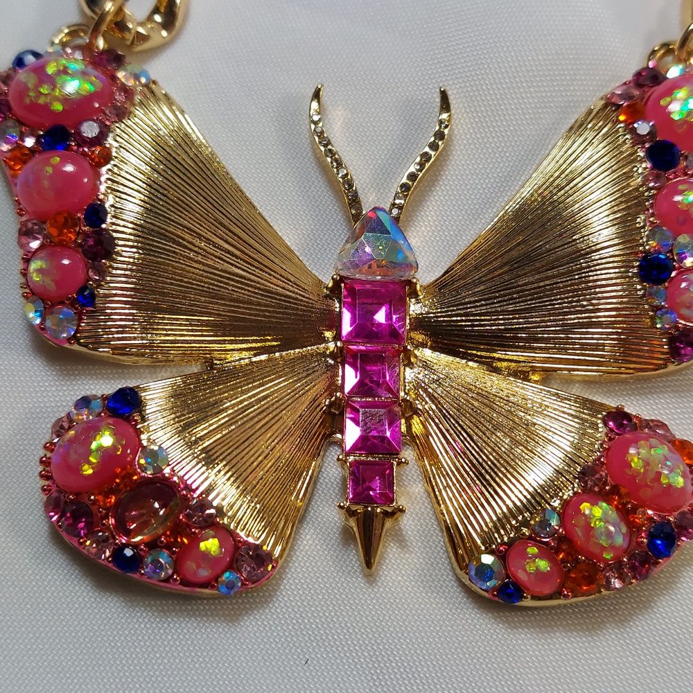 NWT Natasha Butterfly Necklace 12 inch Chain Colorful Gemstones - Picture 6 of 6